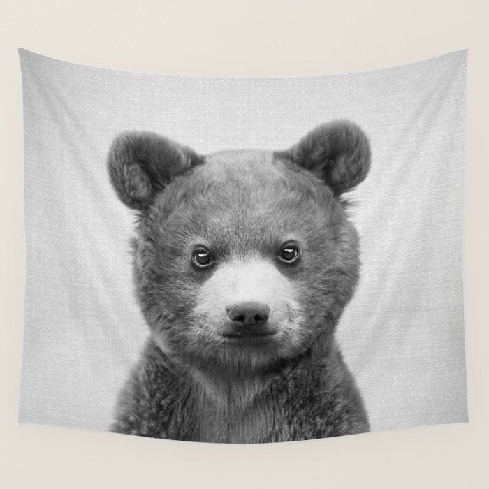 Baby Bear - Black & White Wall Tapestry Gallery Image 4