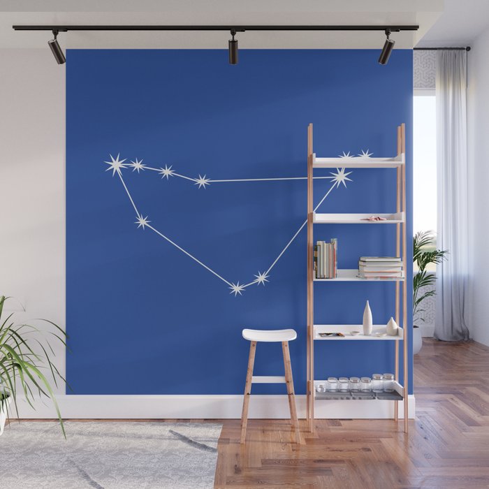 Capricorn Zodiac Star Constellation Line Art Vibrant Blue Wall Mural Gallery Image 1