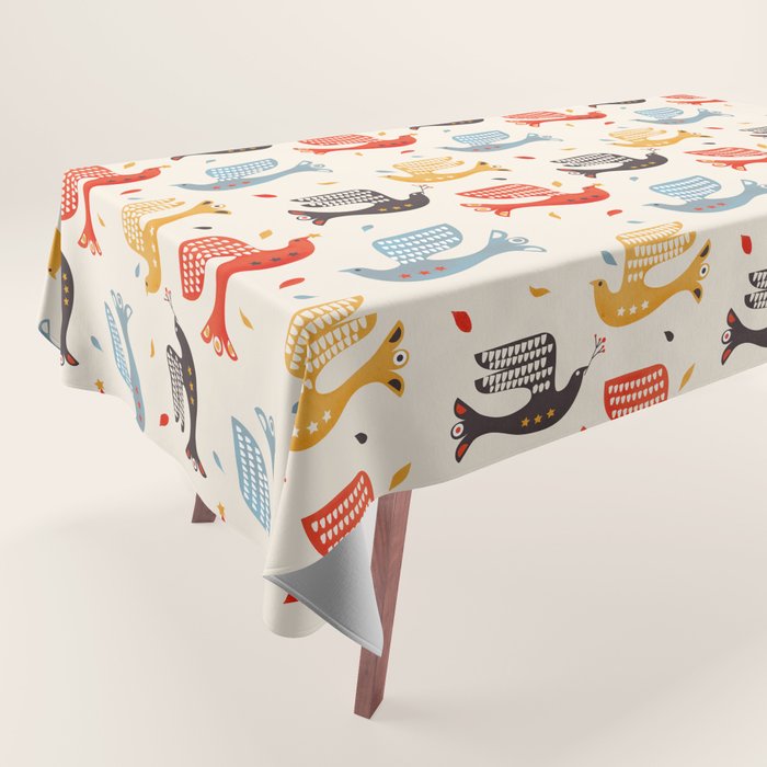 Festive Birds retro pattern Tablecloth Gallery Image 1