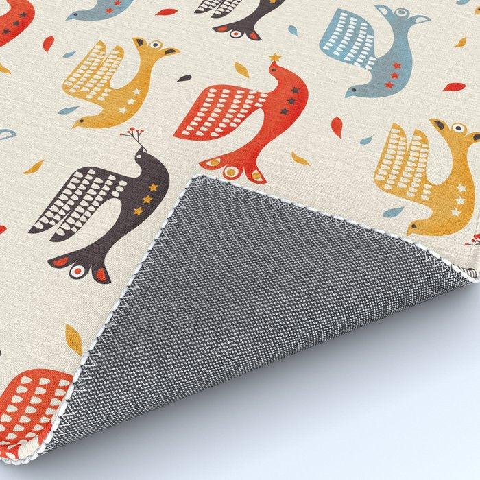 Festive Birds retro pattern Rug Gallery Image 4
