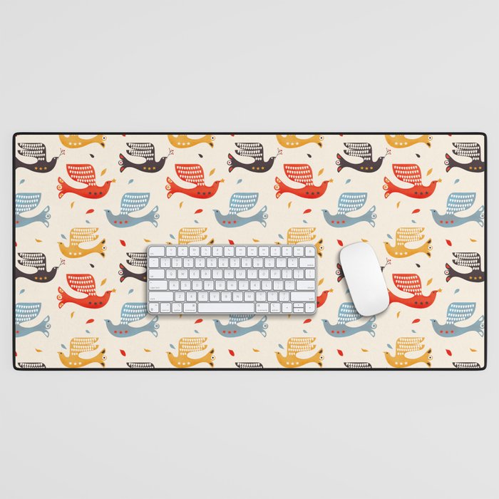 Festive Birds retro pattern Desk Mat Gallery Image 1