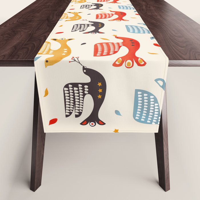 Festive Birds retro pattern Table Runner Gallery Image 1
