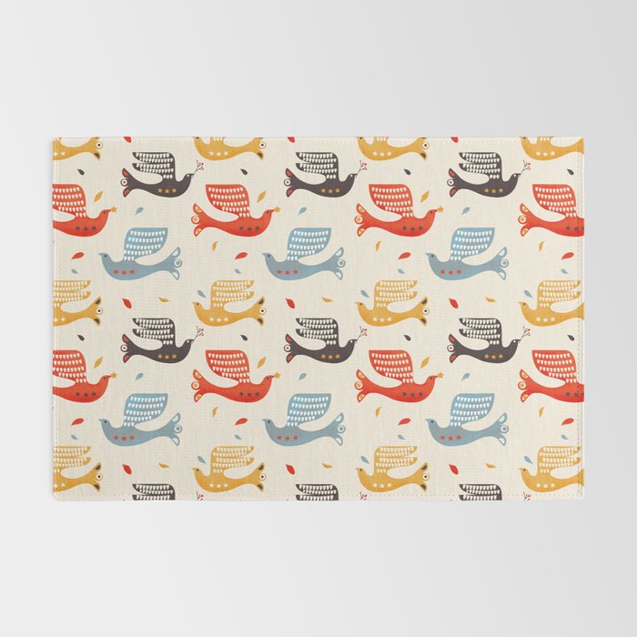 Festive Birds retro pattern Rug Gallery Image 2