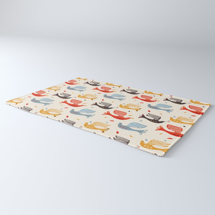 Festive Birds retro pattern Rug Gallery Image 3