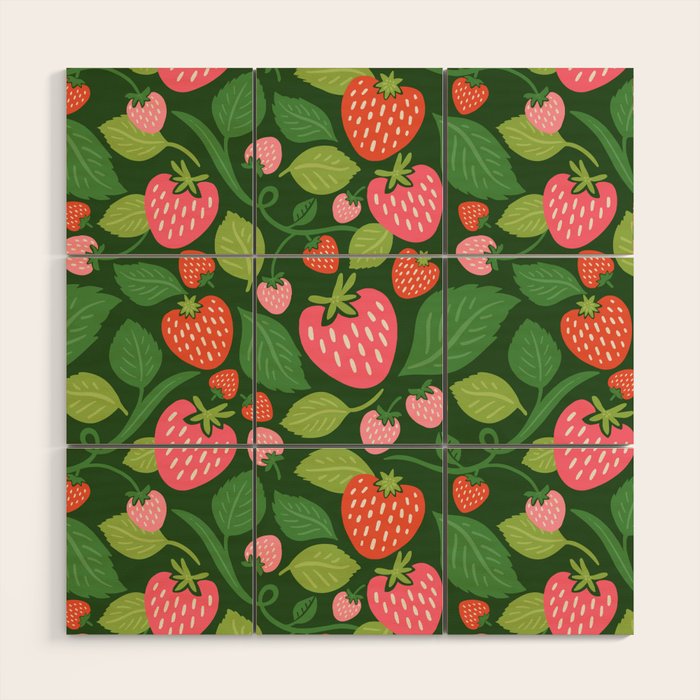 Wild Strawberries - green Wood Wall Art Gallery Image 1
