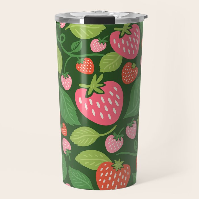 Wild Strawberries - green Travel Mug Gallery Image 1