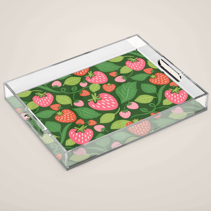 Wild Strawberries - green Acrylic Tray Gallery Image 1