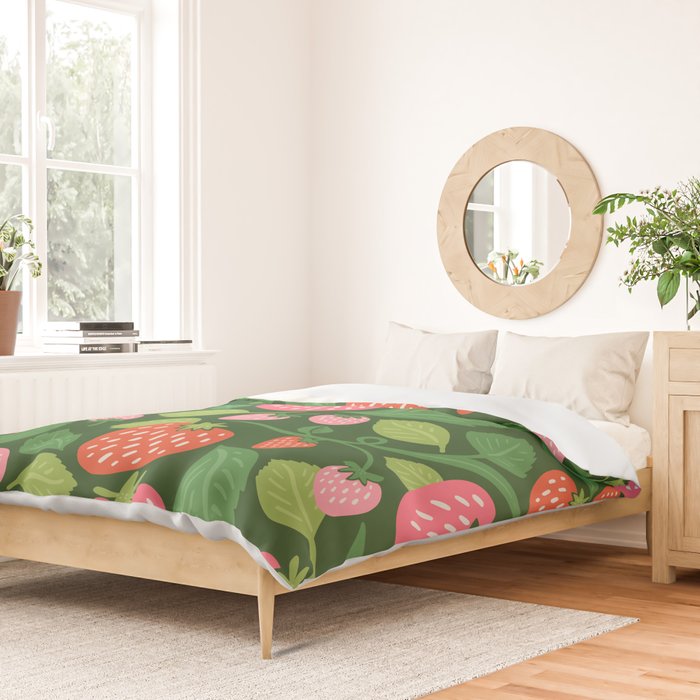 Wild Strawberries - green Duvet Cover Gallery Image 2