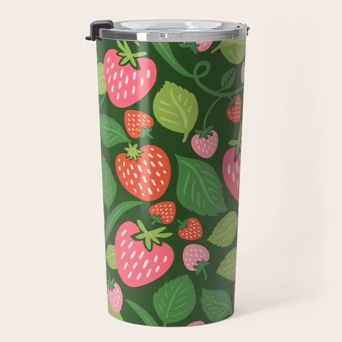Wild Strawberries - green Travel Mug Gallery Image 3