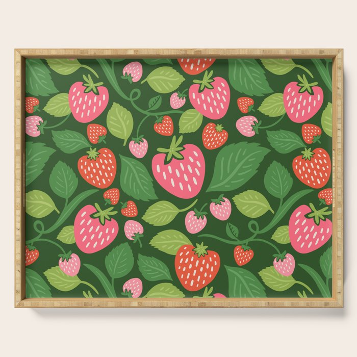 Wild Strawberries - green Serving Tray Gallery Image 1