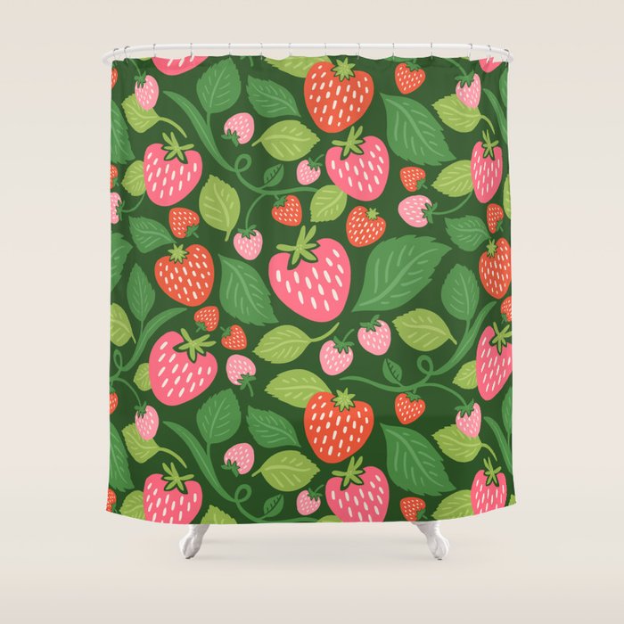 Wild Strawberries - green Shower Curtain Gallery Image 1