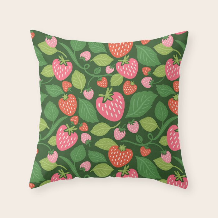 Wild Strawberries - green Throw Pillow Gallery Image 1