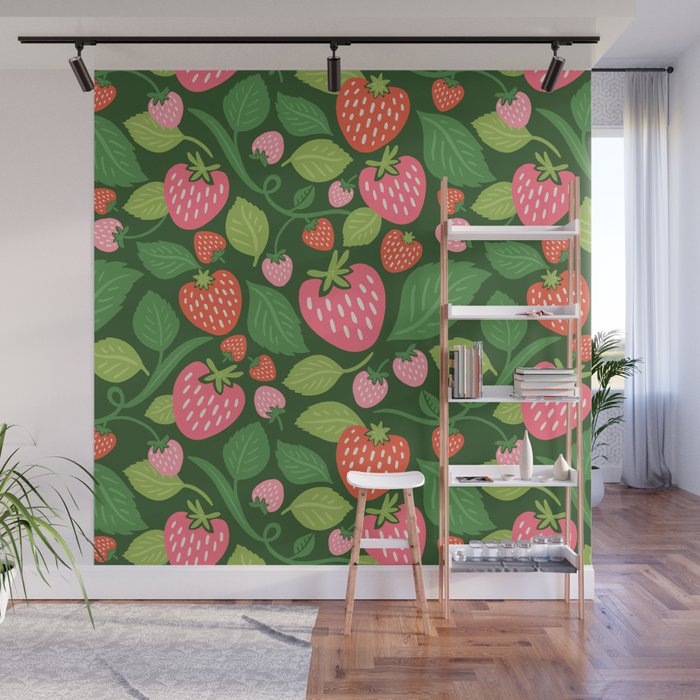 Wild Strawberries - green Wall Mural Gallery Image 1
