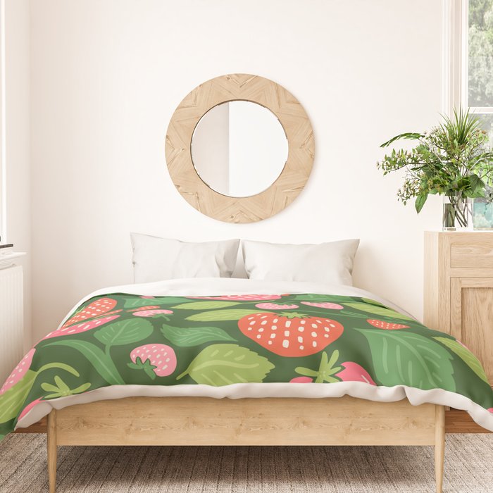 Wild Strawberries - green Duvet Cover Gallery Image 3