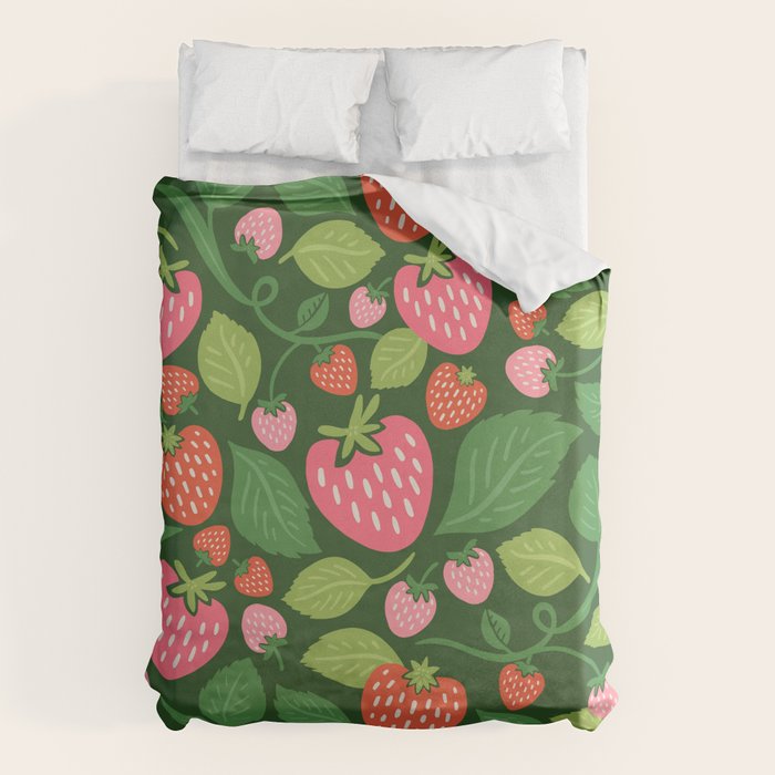 Wild Strawberries - green Duvet Cover Gallery Image 6