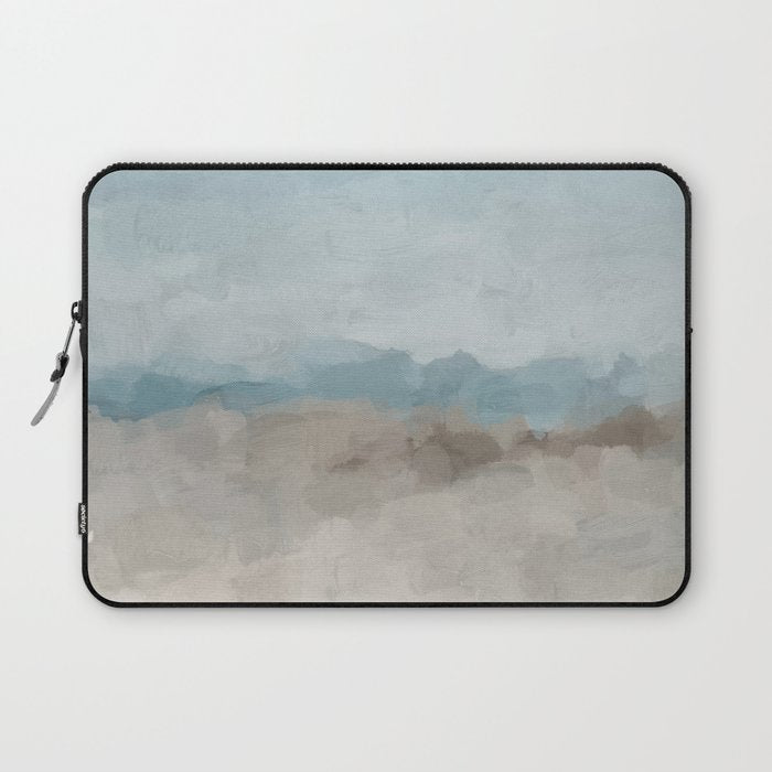 Beach Day II - Ocean Horizon Sandy Sunny Clear Blue Skies Abstract Nature Painting Art Print  Laptop Sleeve