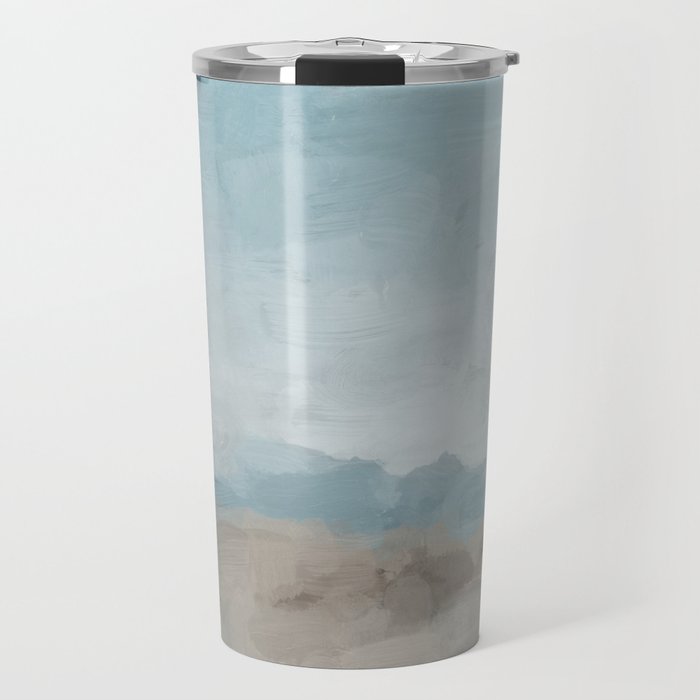Beach Day II - Ocean Horizon Sandy Sunny Clear Blue Skies Abstract Nature Painting Art Print  Travel Mug Gallery Image 1