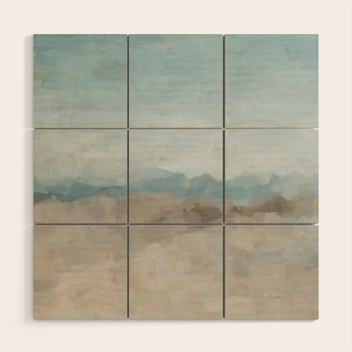 Beach Day II - Ocean Horizon Sandy Sunny Clear Blue Skies Abstract Nature Painting Art Print  Wood Wall Art Gallery Image 1