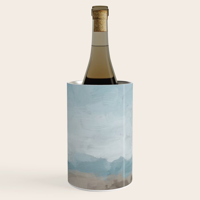 Beach Day II - Ocean Horizon Sandy Sunny Clear Blue Skies Abstract Nature Painting Art Print  Wine Chiller Gallery Image 1