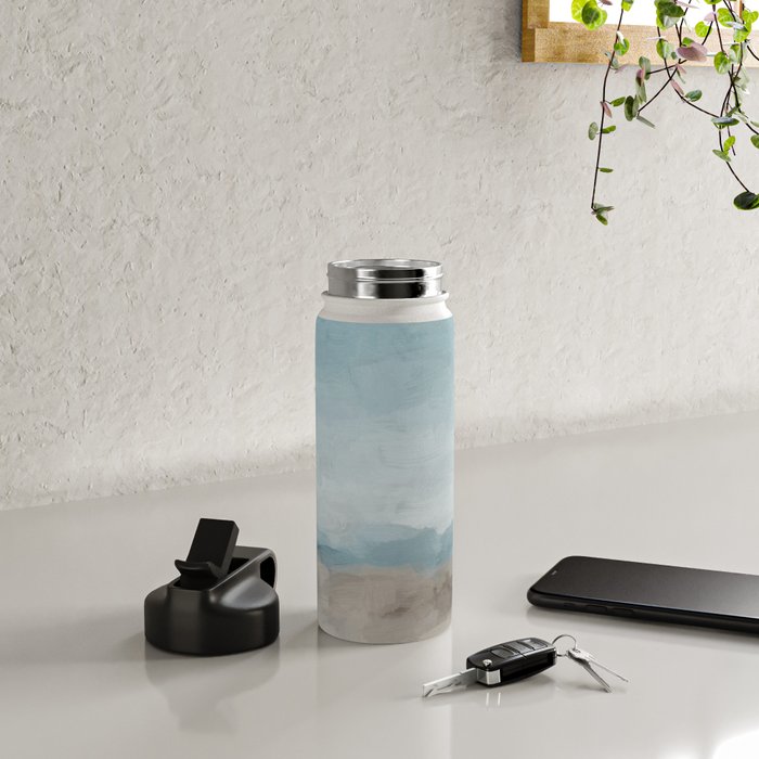 Beach Day II - Ocean Horizon Sandy Sunny Clear Blue Skies Abstract Nature Painting Art Print  Water Bottle Gallery Image 4