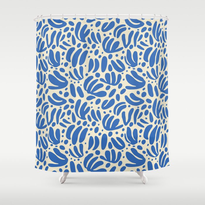 Abstract blue nature leaf shape art pattern Shower Curtain Gallery Image 1