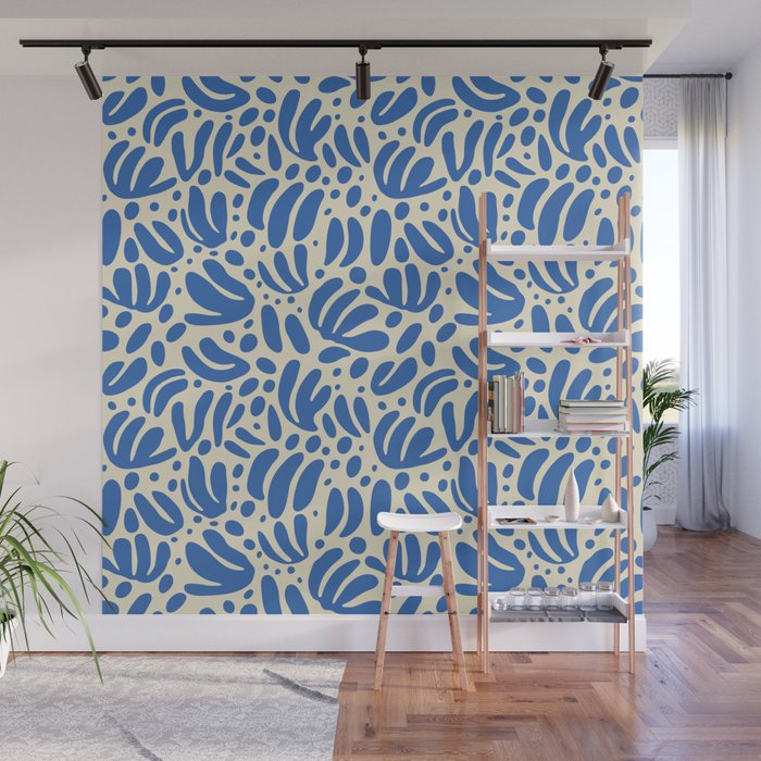 Abstract blue nature leaf shape art pattern Wall Mural Gallery Image 1