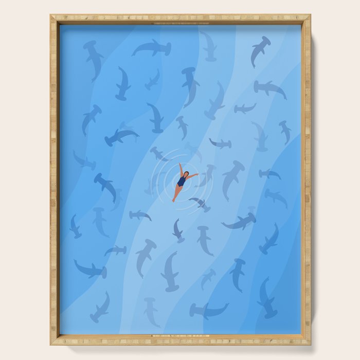 Shark Beach Swimmer  Serving Tray Gallery Image 1