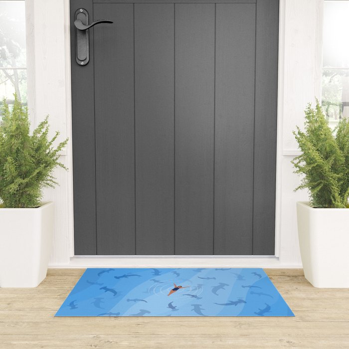 Shark Beach Swimmer  Welcome Mat Gallery Image 3