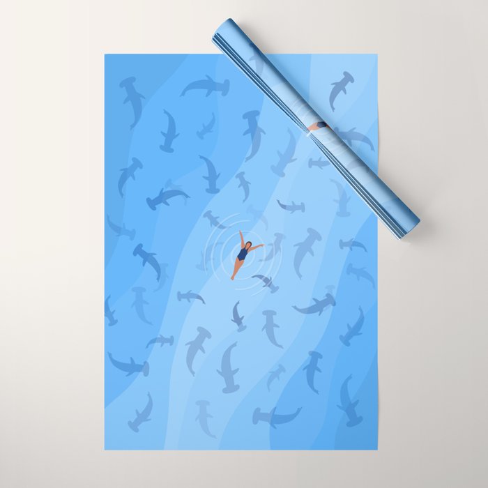 Shark Beach Swimmer  Wrapping Paper Gallery Image 1