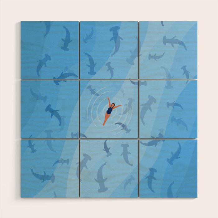 Shark Beach Swimmer  Wood Wall Art Gallery Image 1