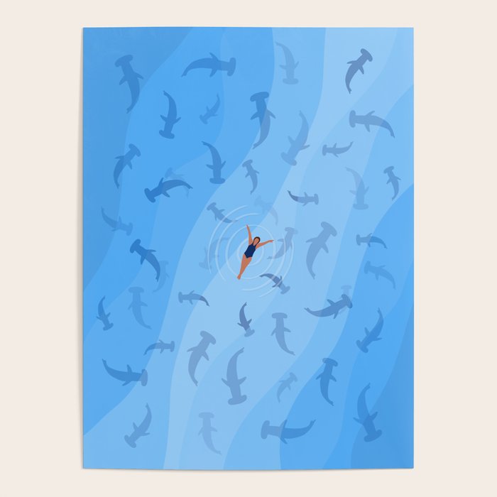 Shark Beach Swimmer  Poster Gallery Image 1