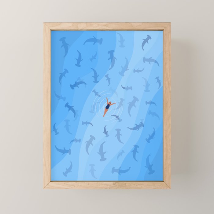 Shark Beach Swimmer  Mini Art Print Gallery Image 1