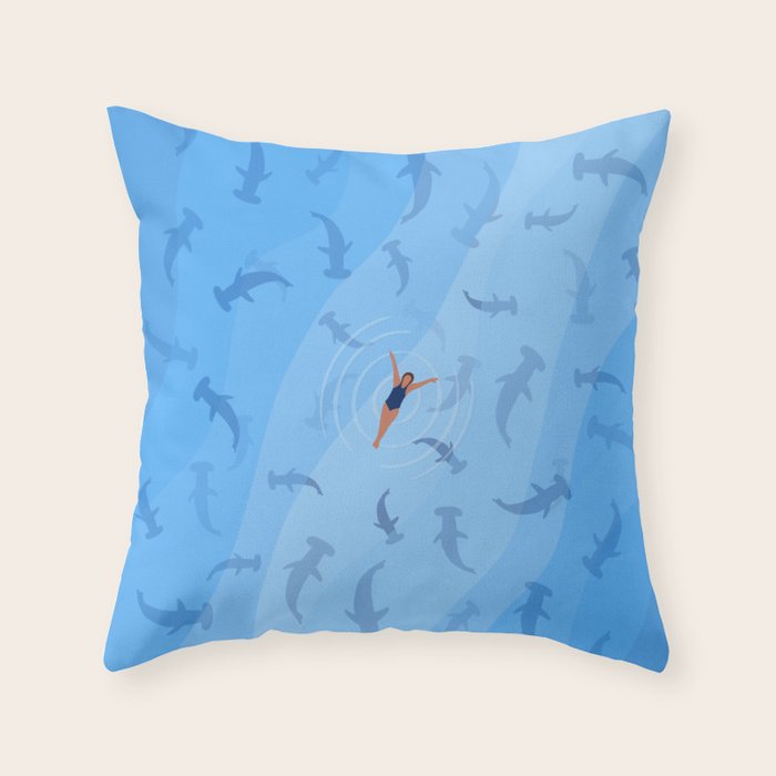 Shark Beach Swimmer  Throw Pillow Gallery Image 1
