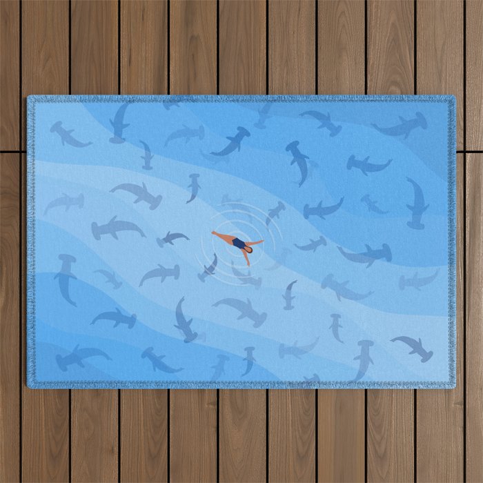 Shark Beach Swimmer  Outdoor Rug Gallery Image 1