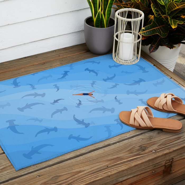 Shark Beach Swimmer  Outdoor Rug Gallery Image 2