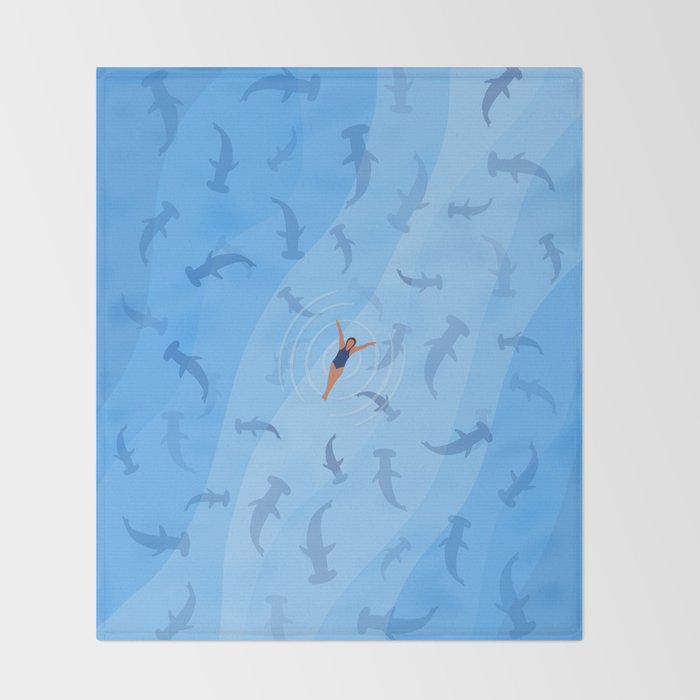 Shark Beach Swimmer  Throw Blanket Gallery Image 2