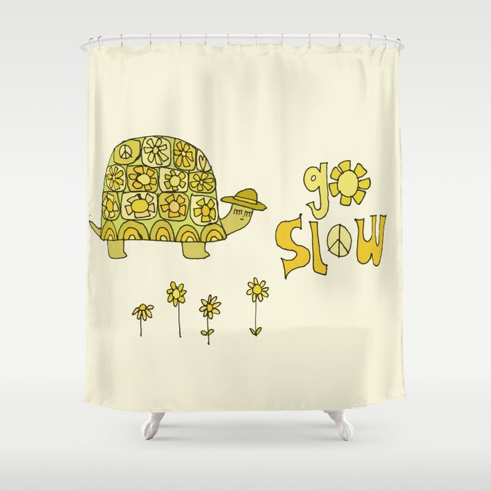go slow retro turtle // art by surfy birdy Shower Curtain Gallery Image 1