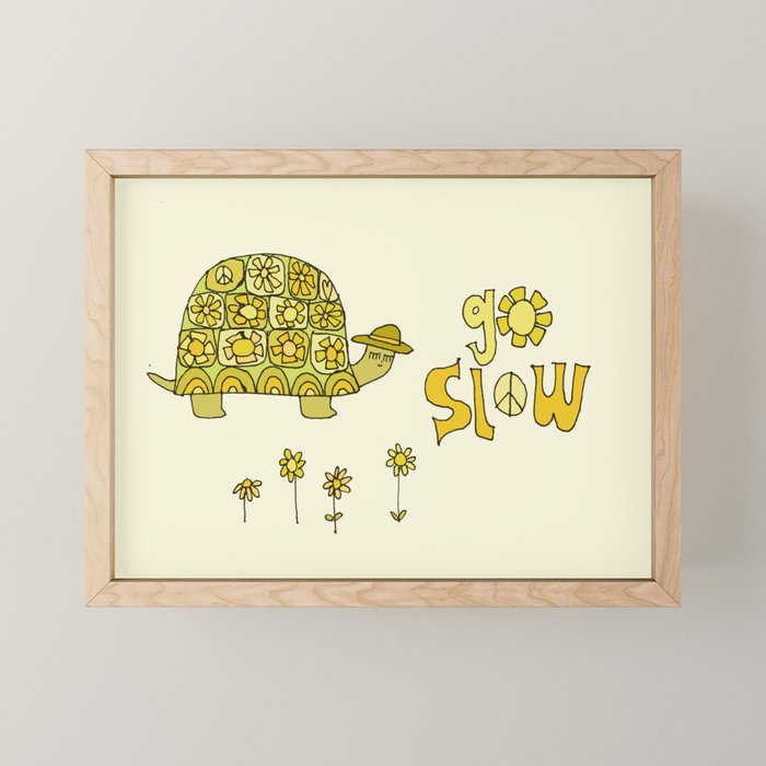 go slow retro turtle // art by surfy birdy Mini Art Print Gallery Image 1