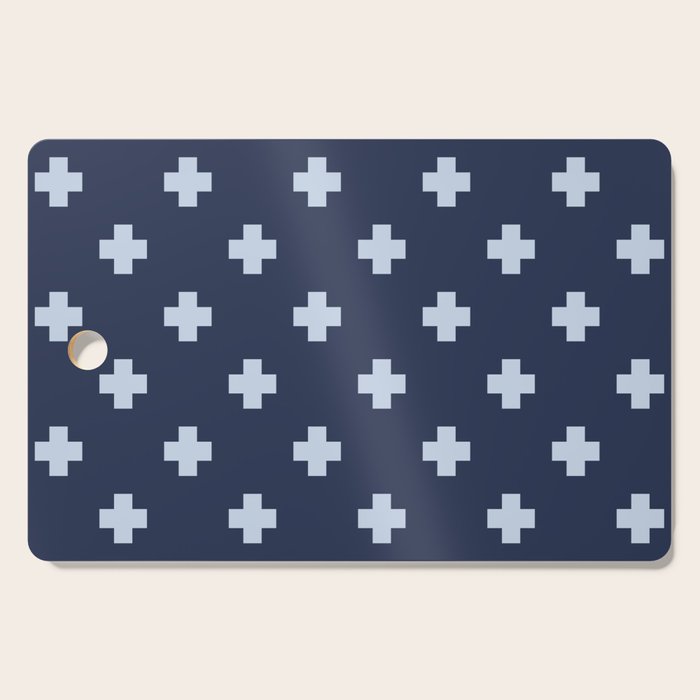 Pale Blue Swiss Cross Pattern on Navy Blue background Cutting Board Gallery Image 1