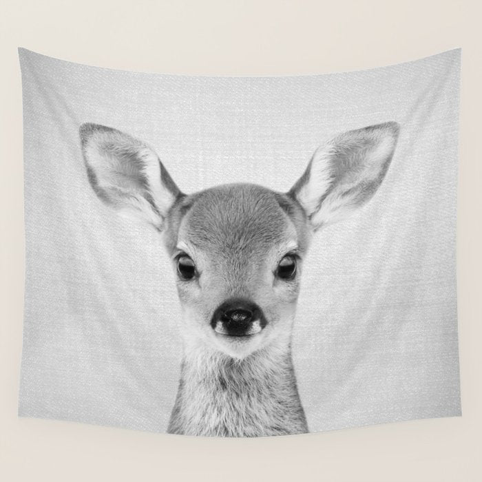 Baby Deer - Black & White Wall Tapestry Gallery Image 4