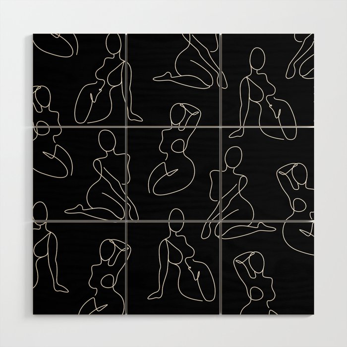 Full Body Girls in line black pattern Wood Wall Art Gallery Image 1
