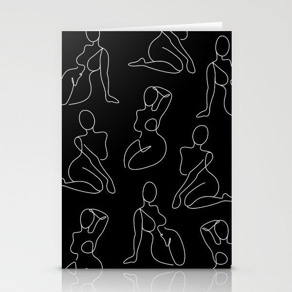 Full Body Girls in line black pattern Stationery Card Gallery Image 1