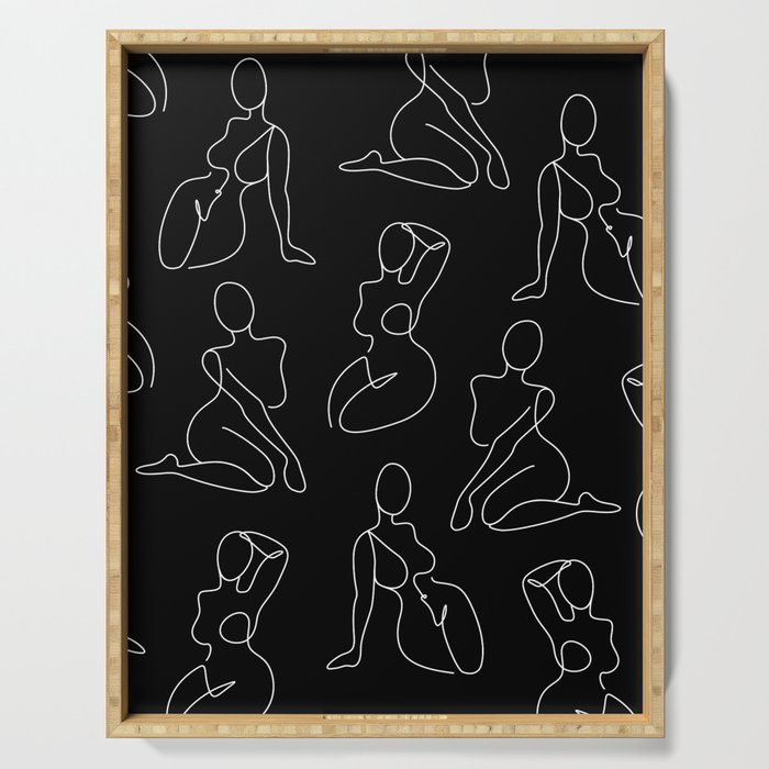 Full Body Girls in line black pattern Serving Tray Gallery Image 1