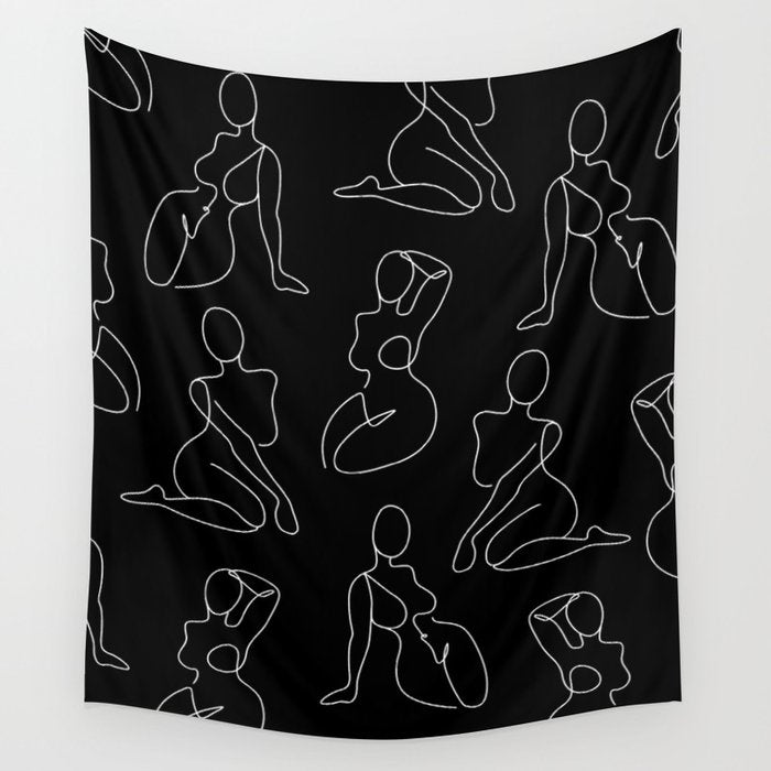 Full Body Girls in line black pattern Wall Tapestry Gallery Image 1