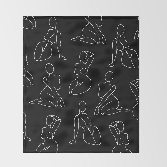 Full Body Girls in line black pattern Throw Blanket Gallery Image 2
