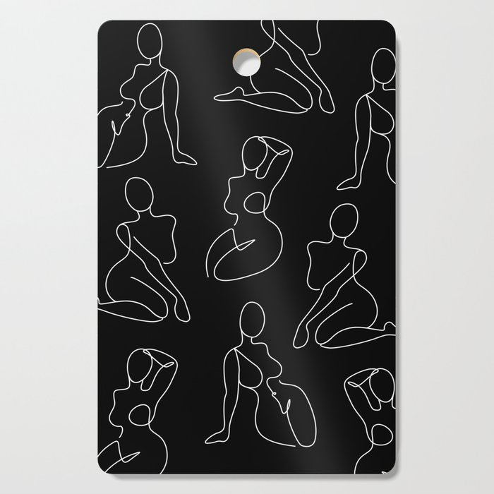 Full Body Girls in line black pattern Cutting Board Gallery Image 1