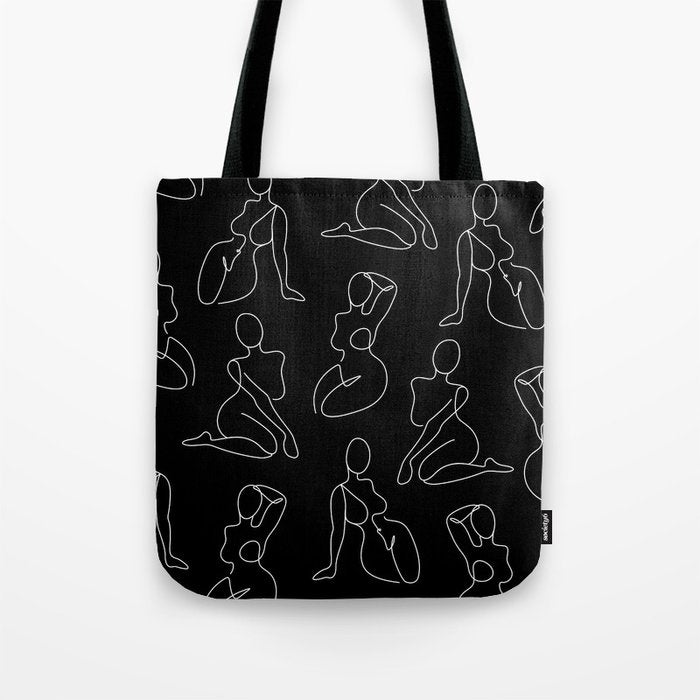 Full Body Girls in line black pattern Tote Bag Gallery Image 1
