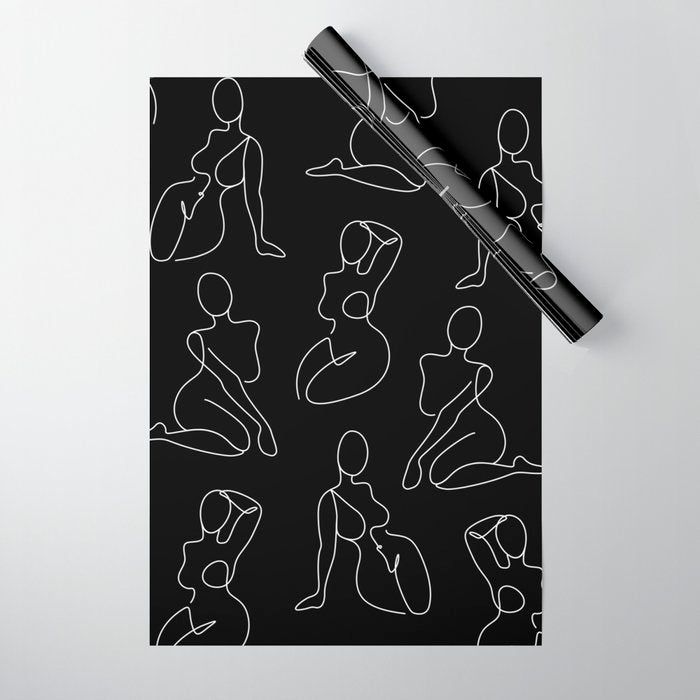 Full Body Girls in line black pattern Wrapping Paper Gallery Image 1