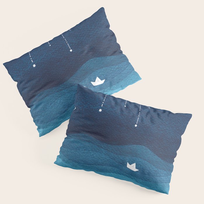 Falling stars, blue, sailboat, ocean Pillow Sham Gallery Image 3