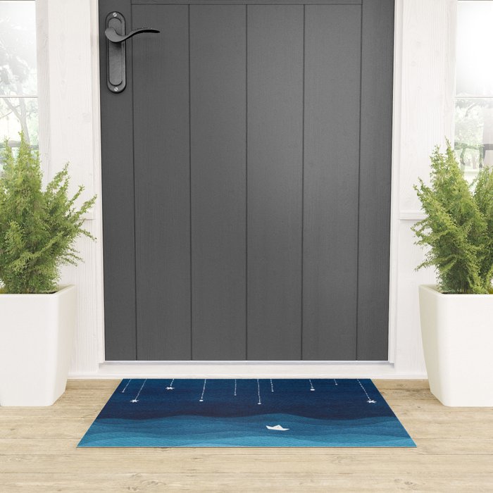 Falling stars, blue, sailboat, ocean Welcome Mat Gallery Image 3